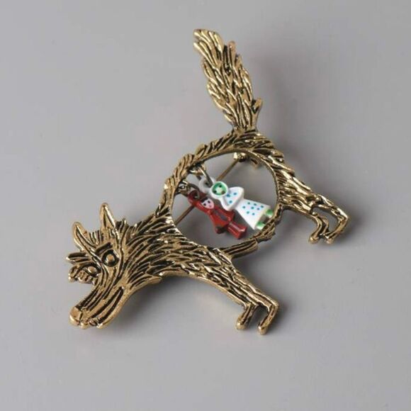 Gothic Wolf and Red Riding Hood Brooch, Grandma,& Red Riding hood Charms unique - Picture 2 of 5